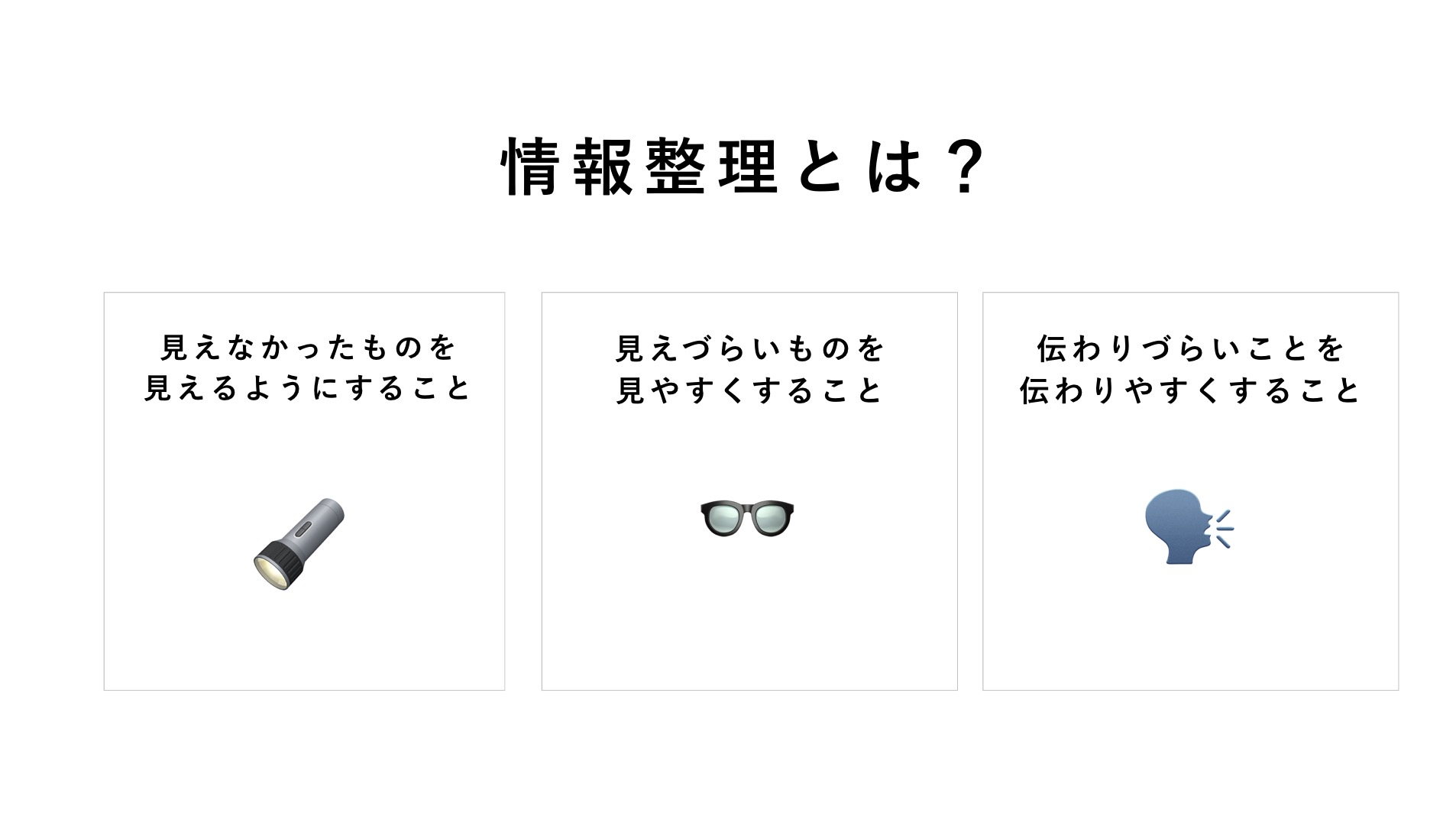 情報整理とは？ — 見えなかったものを見えるように、見えづらいものを見やすく、伝わりづらいことを伝わりやすく